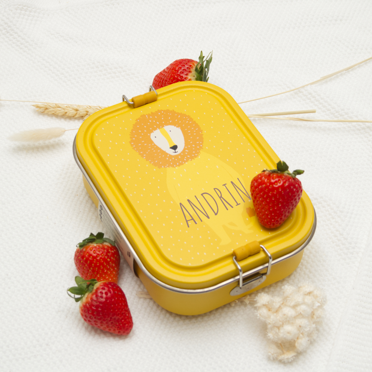 Lunchbox, Gelb, Löwen-Design, Erdbeeren, Bento-Box