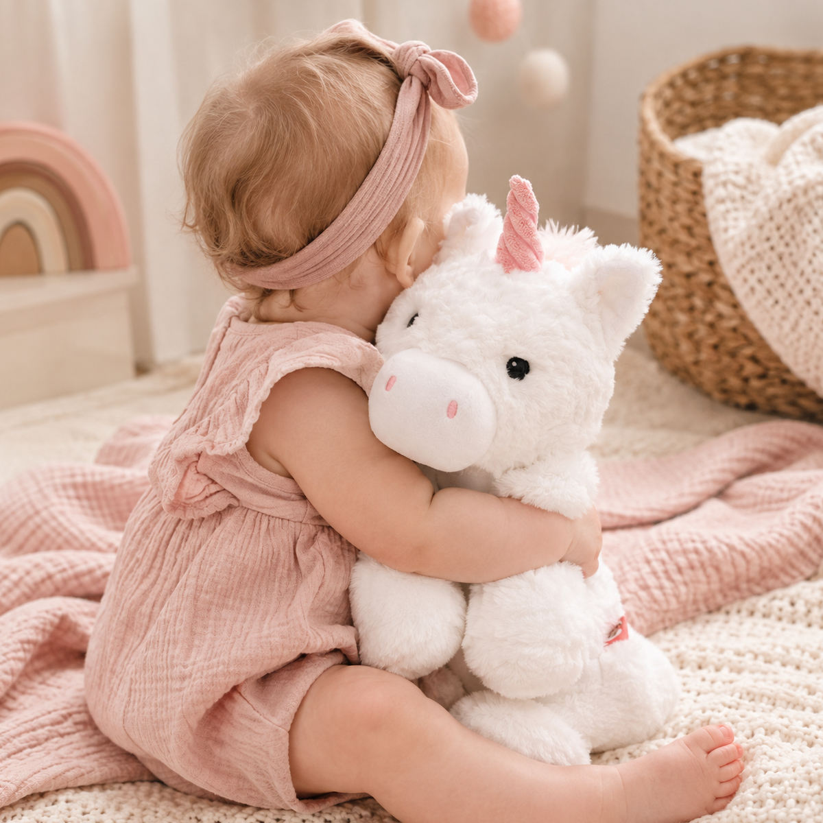 Baby, Plush toy, Unicorn, Pink, Headband