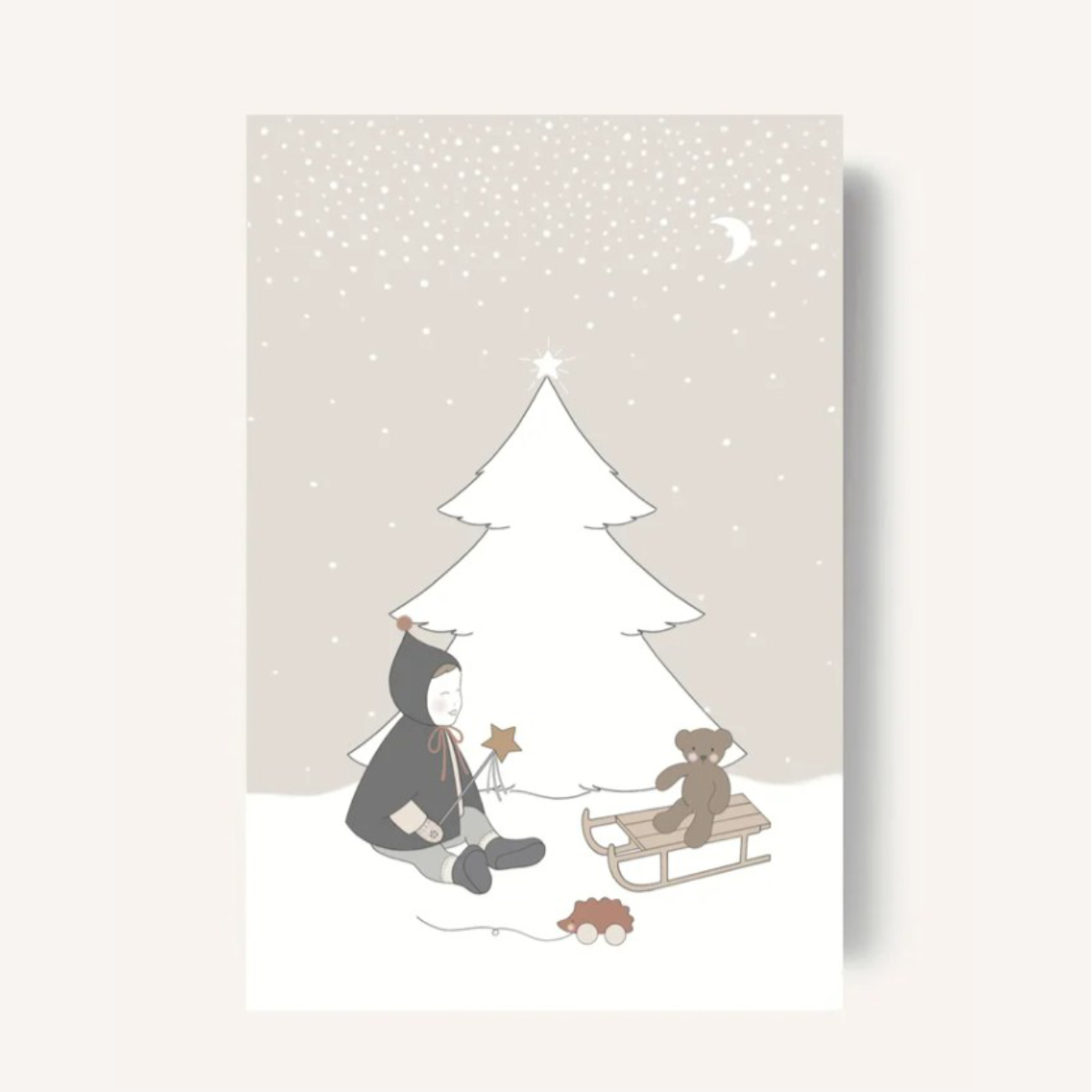 Winter, Snow, Tree, Teddy bear, Sled