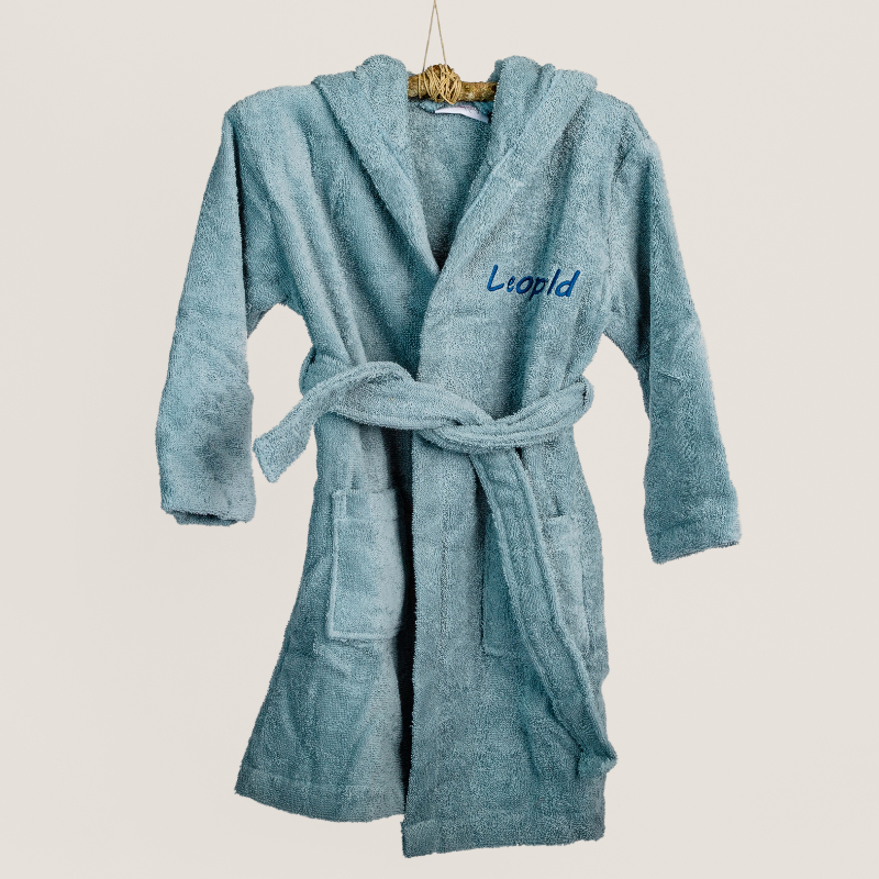 Bademantel, tuchtartig?, blau, lang, Gürtel