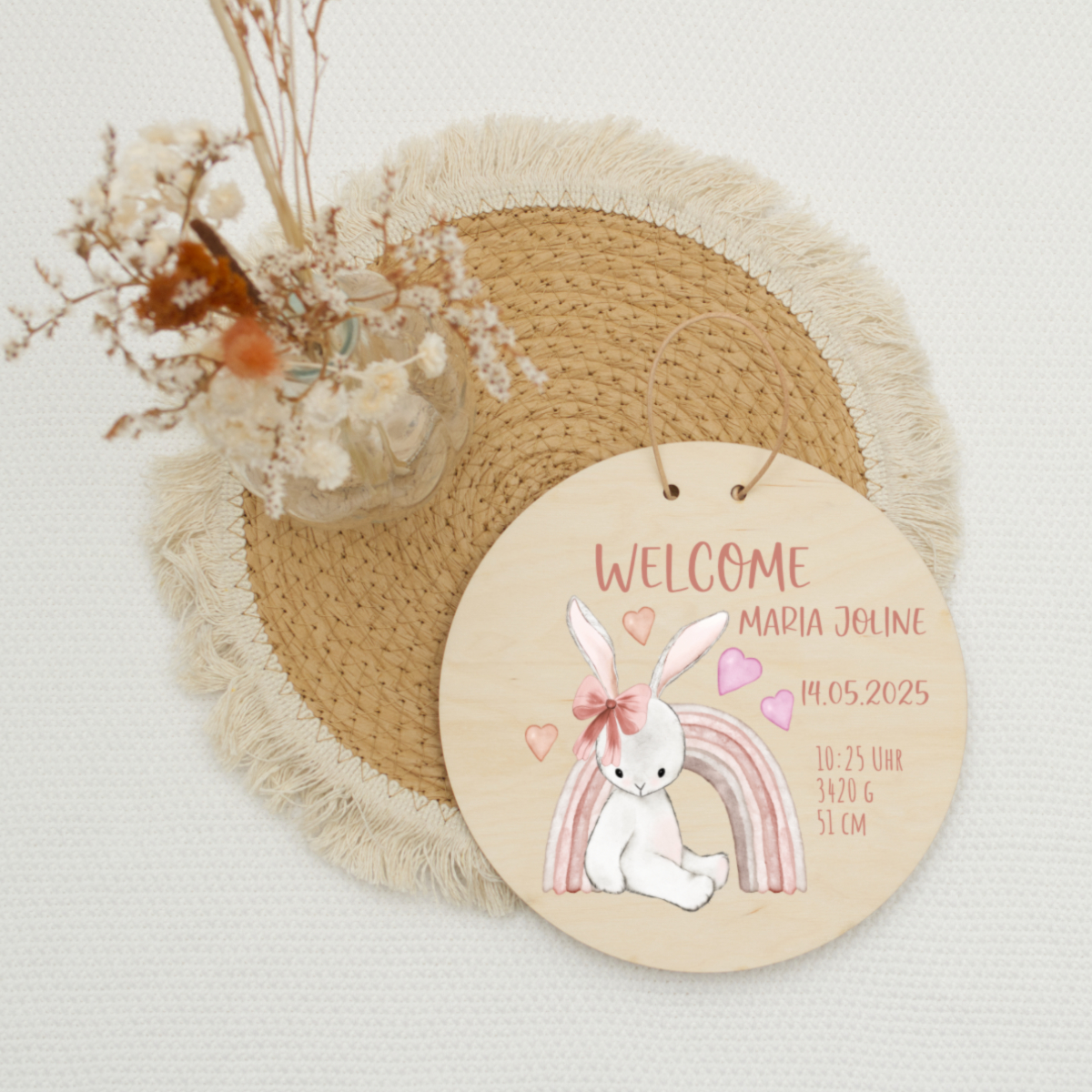 Starterdecke, Wanddeko, Holzschild, Babygeschenk, Hase Regenbogen
