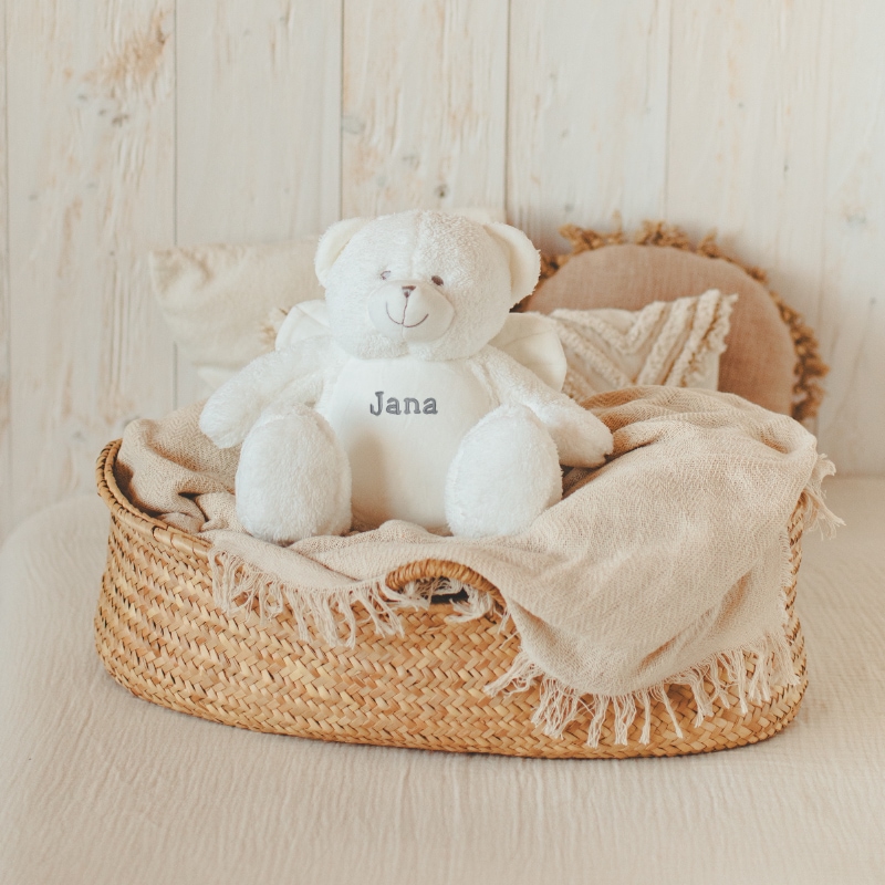 teddy bear, weißer bär, personalisierte, korb, weiches spielzeug