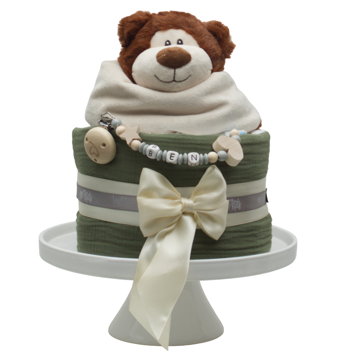 teddy, bär, baby, kuchen, grün