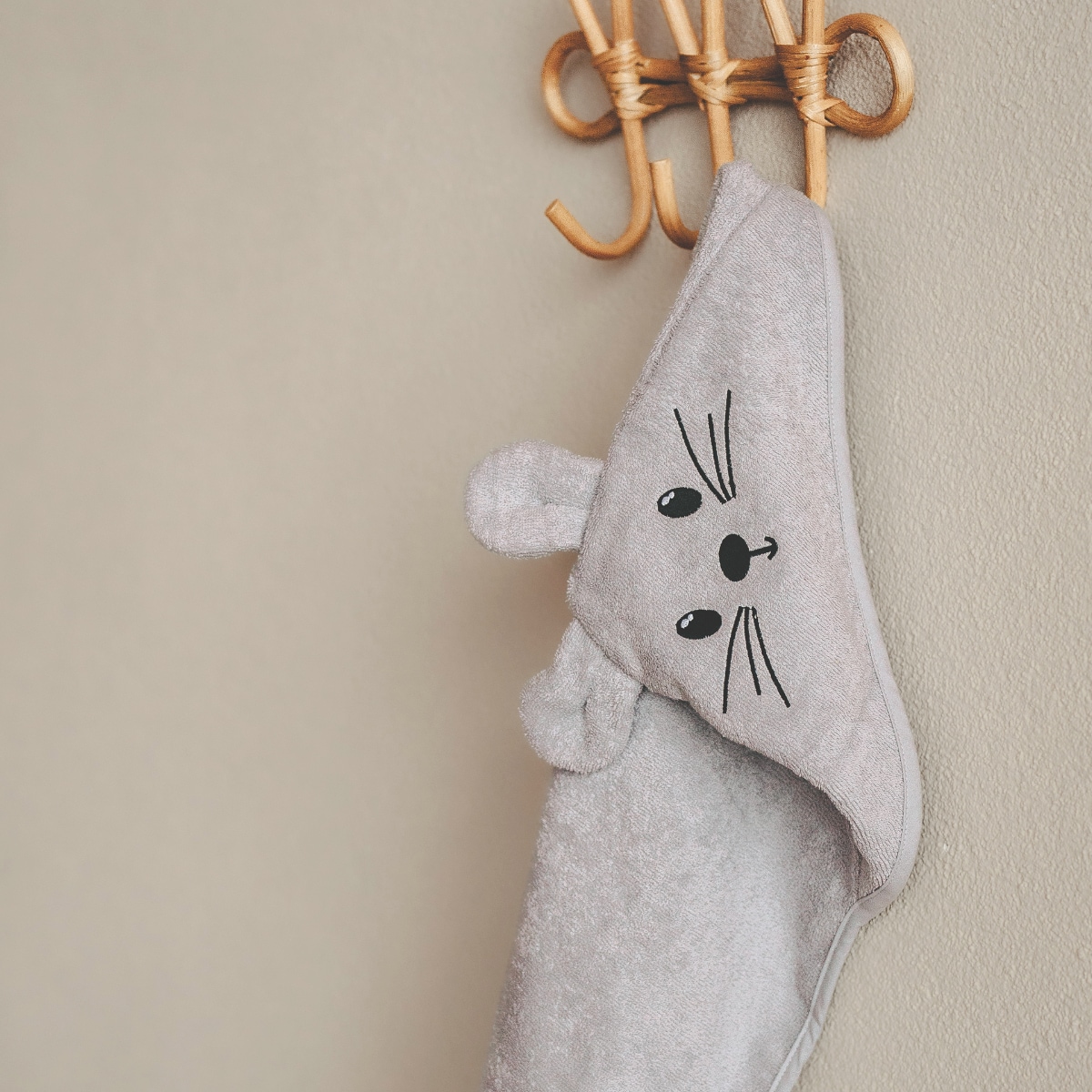 Hausschuhe, Slipper, Katzenmotiv, Grau, Frottee