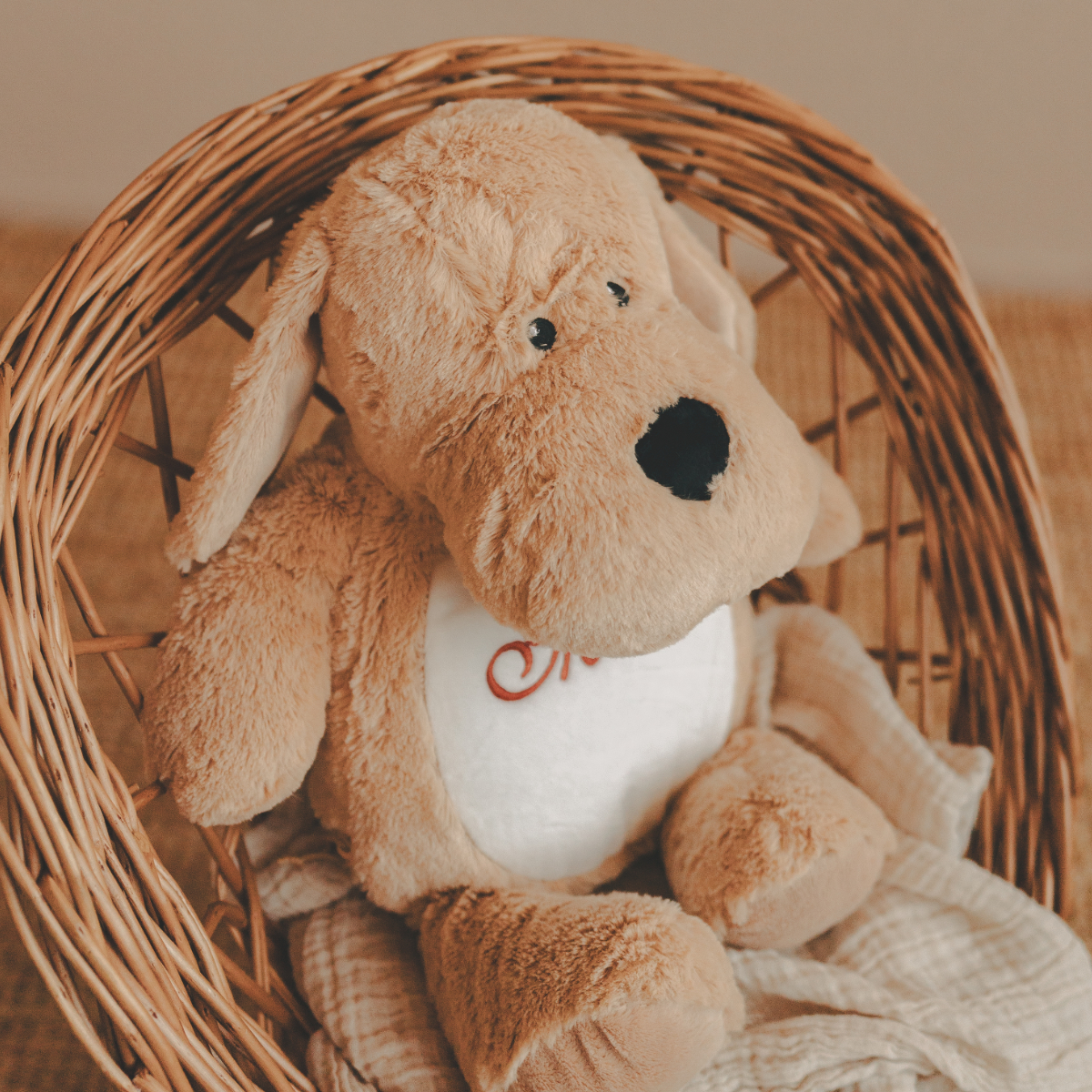 Plushie, Hund-Plush, Korb, Braun, weiches Spielzeug