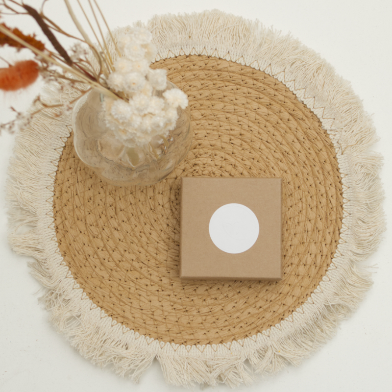 runder Teppich, gewebter Doily, korbgewebt, Juteteppich, kleines Geschenkverpackungsset
