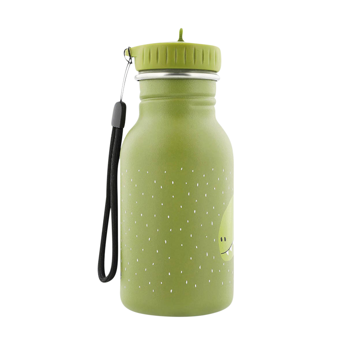 Trinkflasche, grün, Stoffband, Kappe, Muster dots