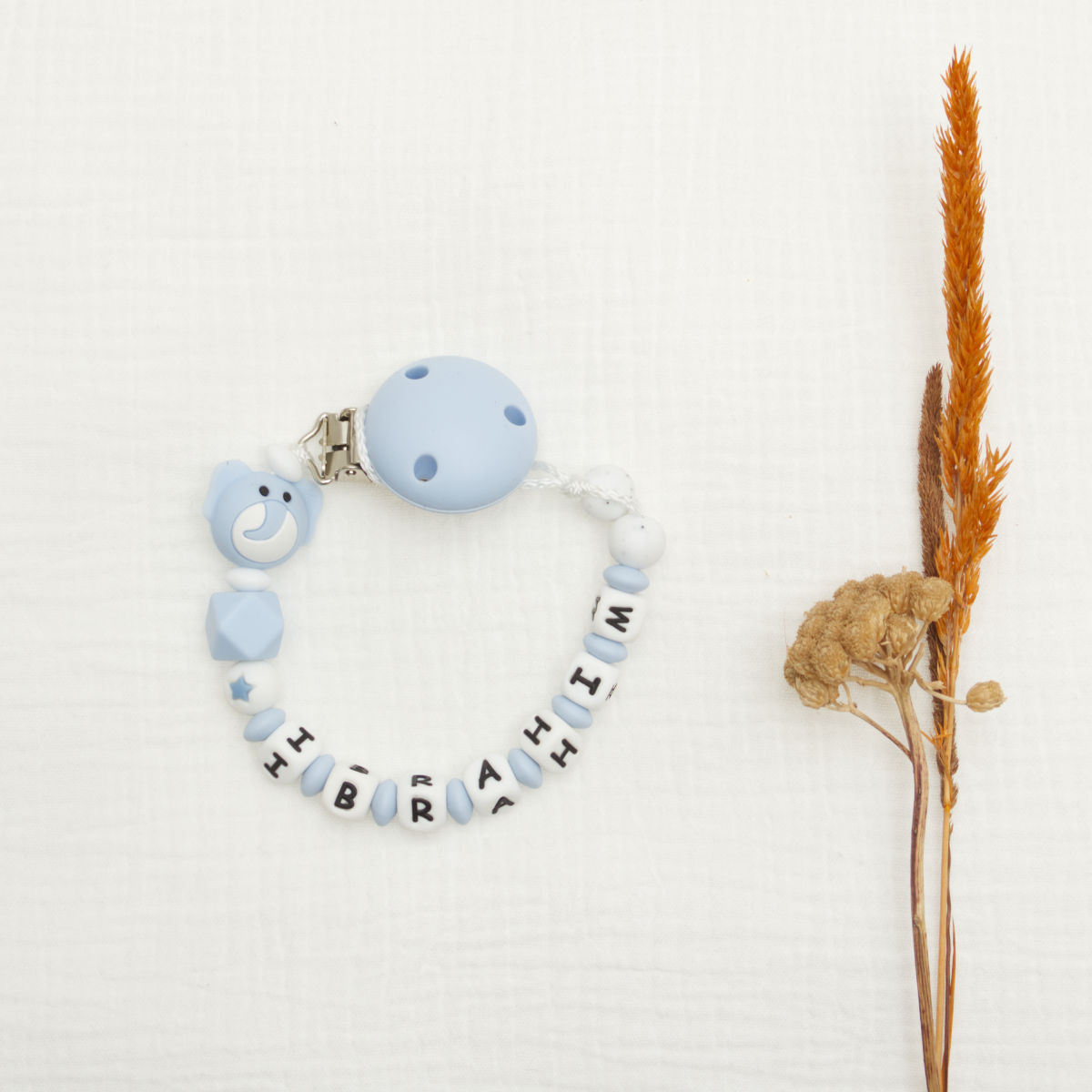 baby rattle, perlenarmband, blau, silikon,  Schnullerkette