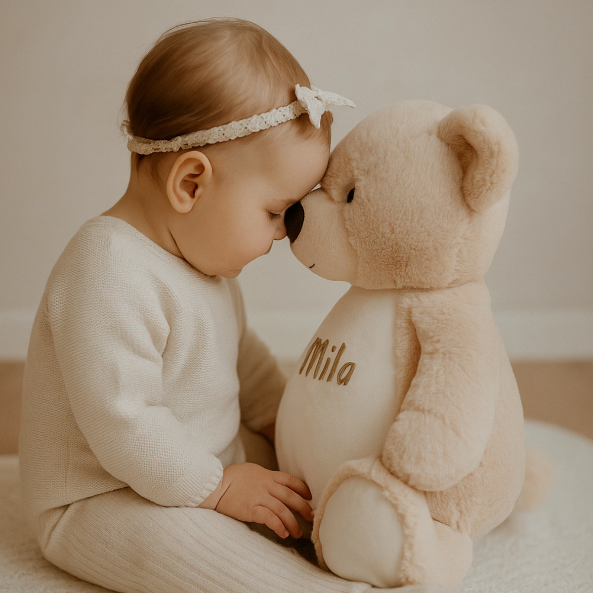 Baby, Plush Teddy, Beige Bear, Personalisierter Name, Baby Spielzeug