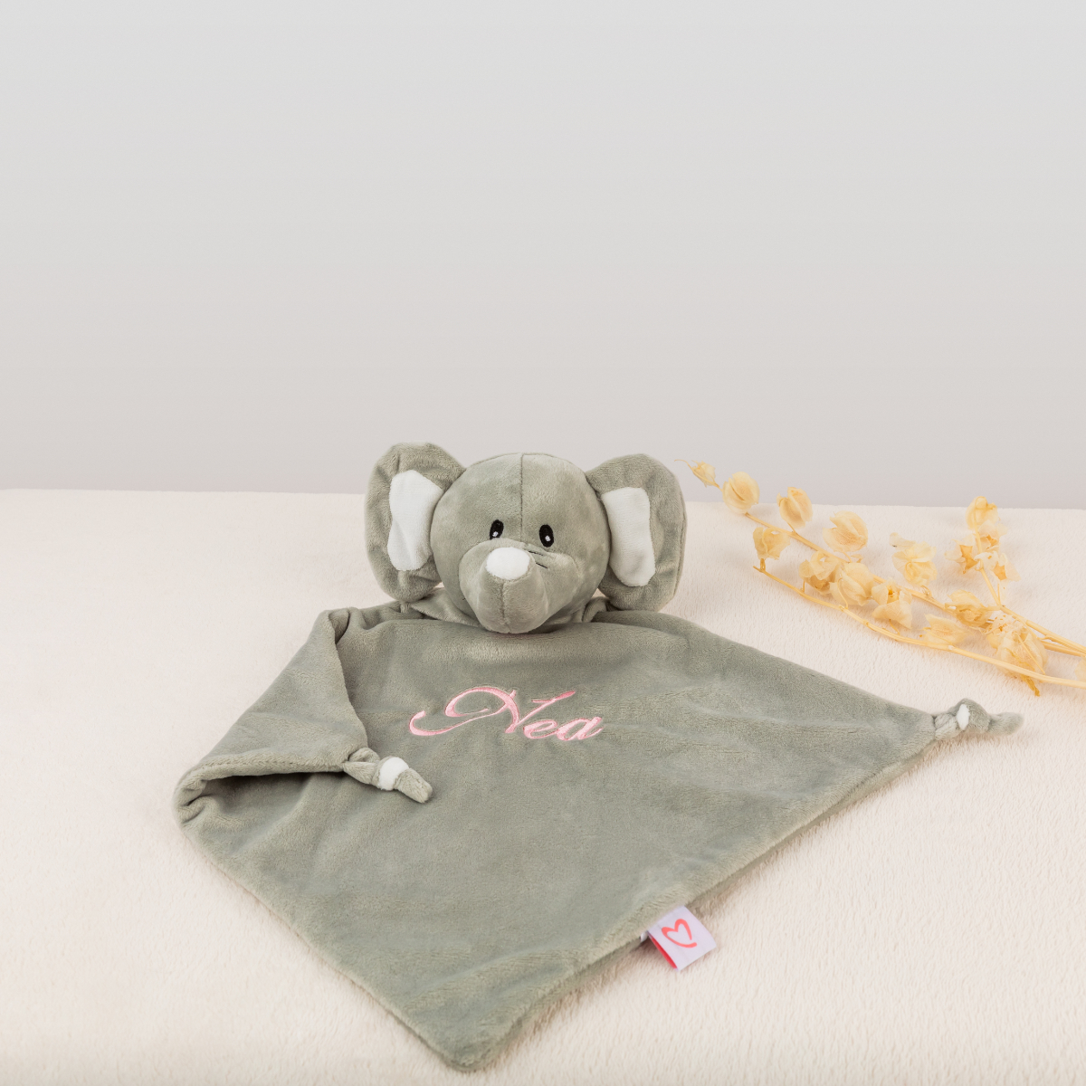 Elefant-Plüschtier, Plüschspielzeug, Babydecken, Grau, Bestickter Name