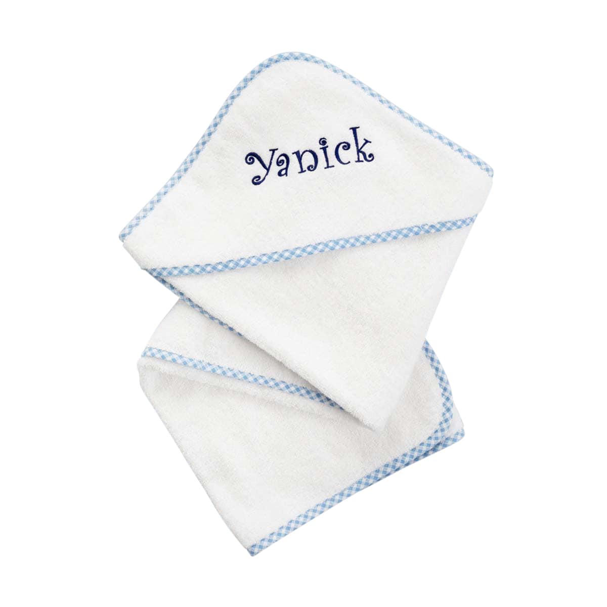 Babytuch, Spucklappen, Weißes Handtuch, Blauer Rand, Personalisierter Name