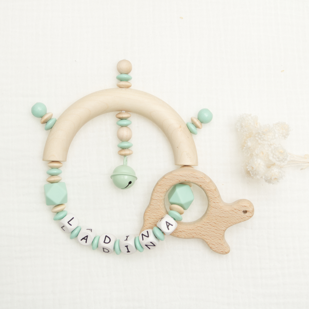 holzspielzeug, baby beissring, kette, holzperlen, kinderstab