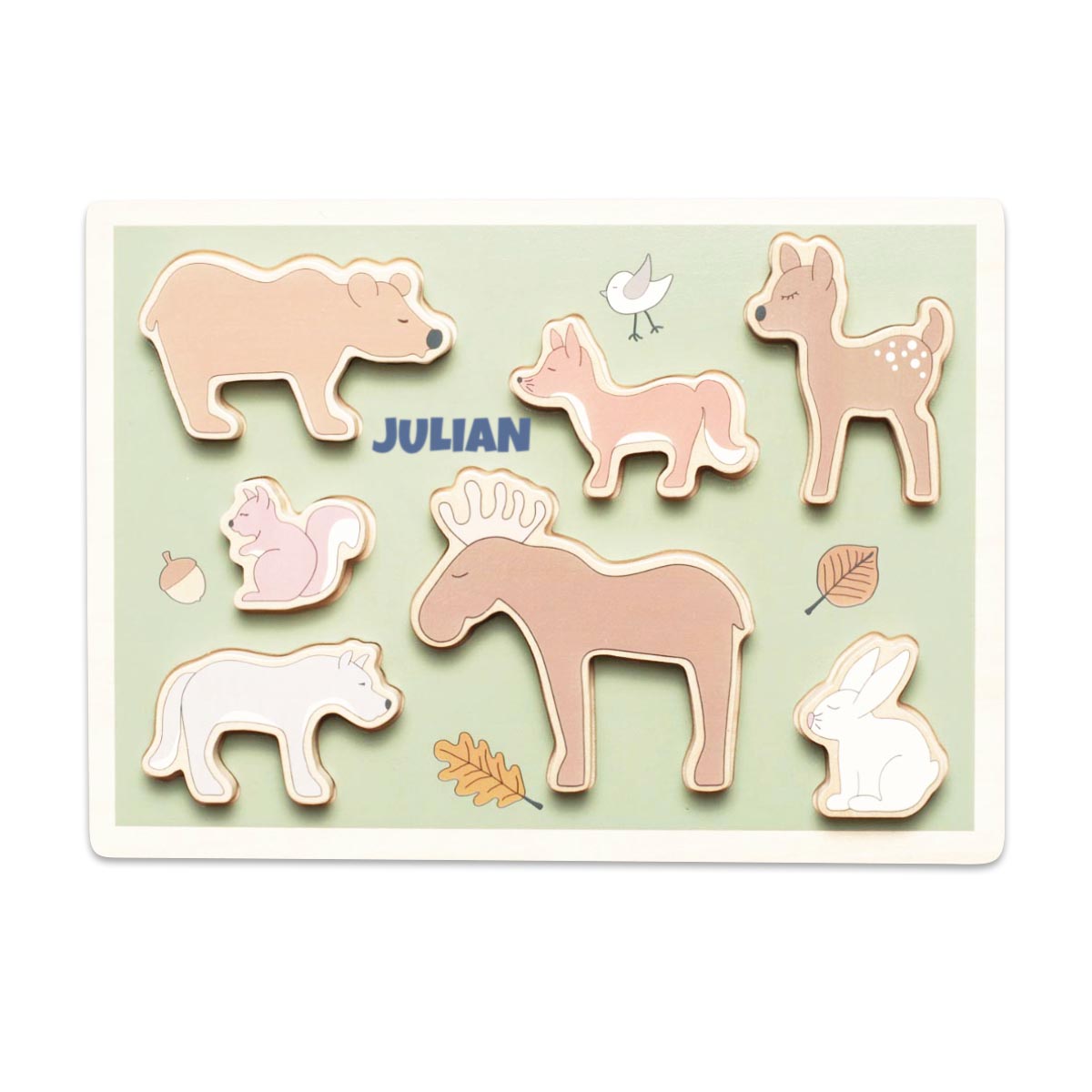 Holzpuzzle, Tierfiguren, Elch, Fuchs, Hase