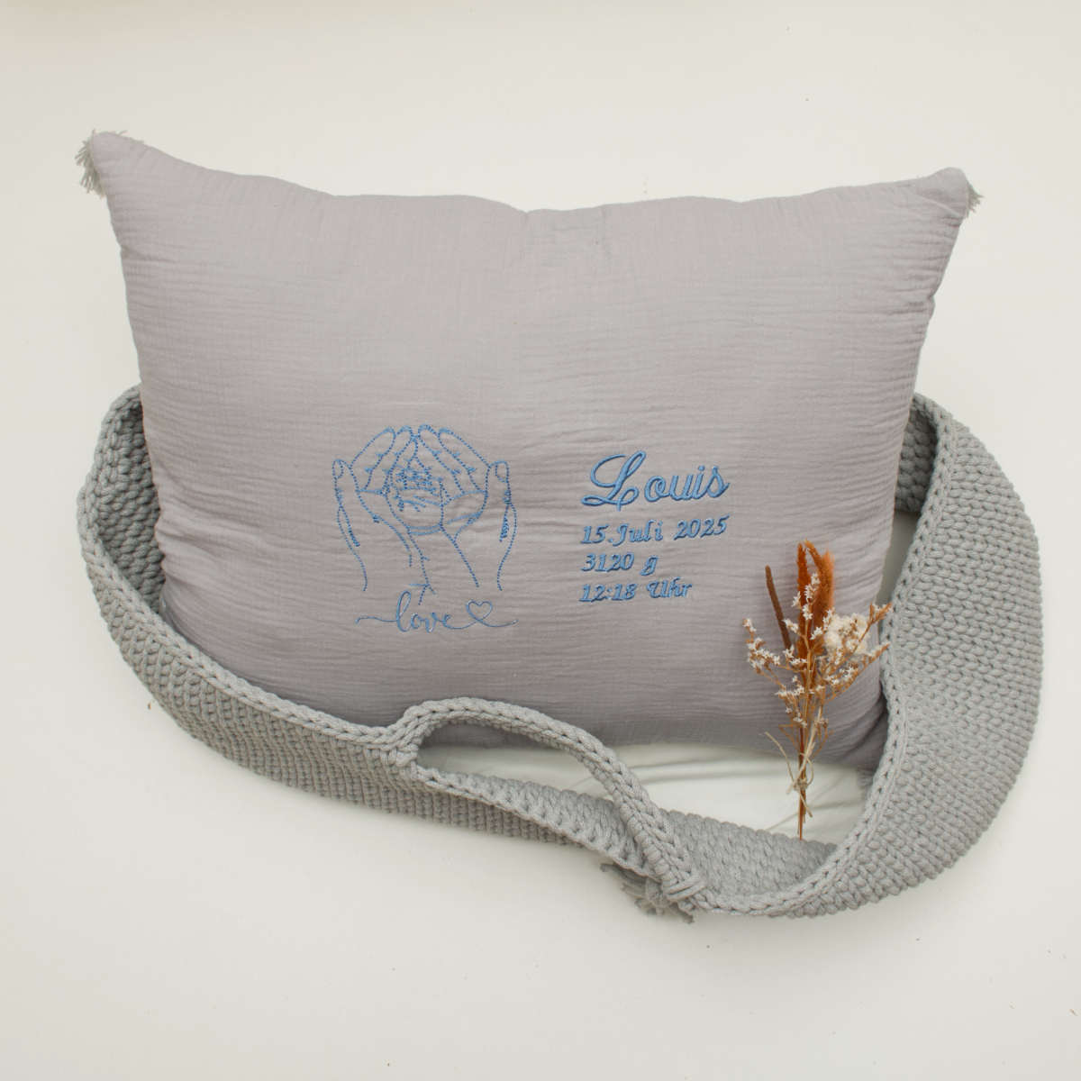 kissen, stickerei, blau, handtasche, riemen