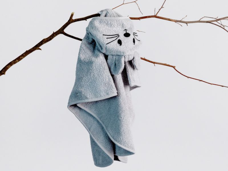 towel, Handtuch, Tiergesicht, Kinderhandtuch, blau-grau