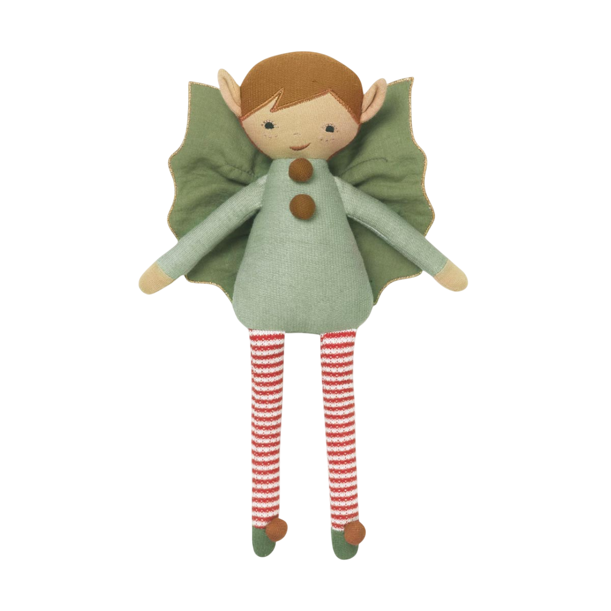 Kuschelfigur, Engel, grünes Gewand, gestreifte Beine, Holz-Pappfigur