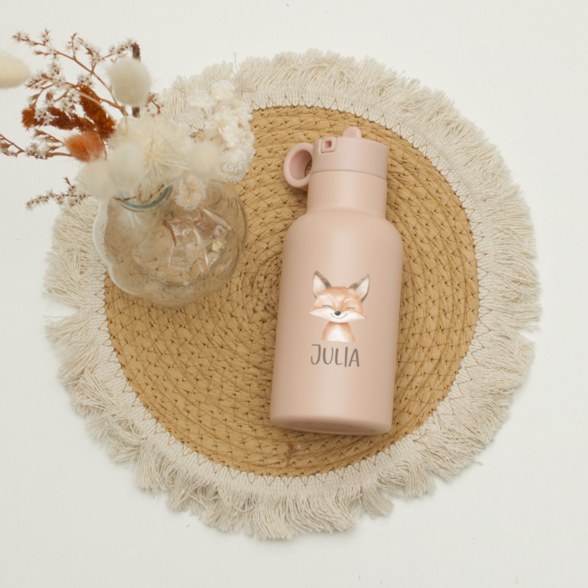 Trinkflasche, Kinderflasche, Pinky-rosé, Hundemotiv, Personalisierte Flasche