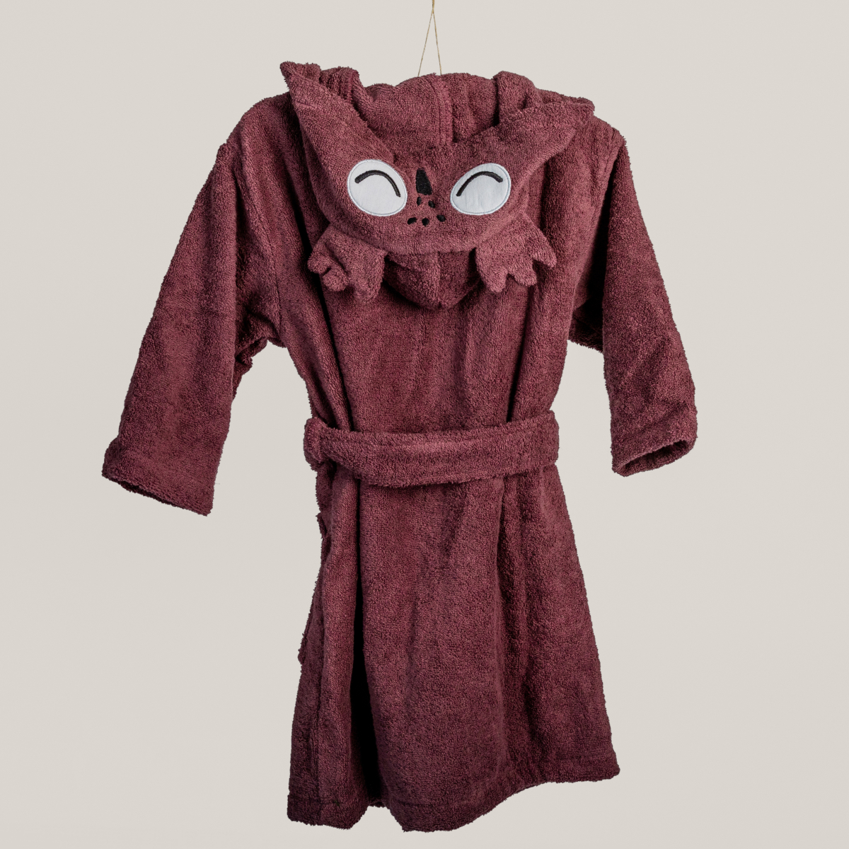 bathrobe, toddler, kuschelig, katzenkapuze, burgunder