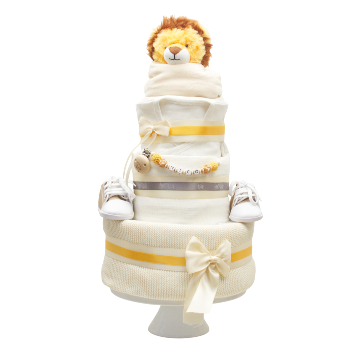Babytorte, Löwe-Stofftier, Kuscheltier, Schuh-Detail, Kreuzband-Geburtstag
