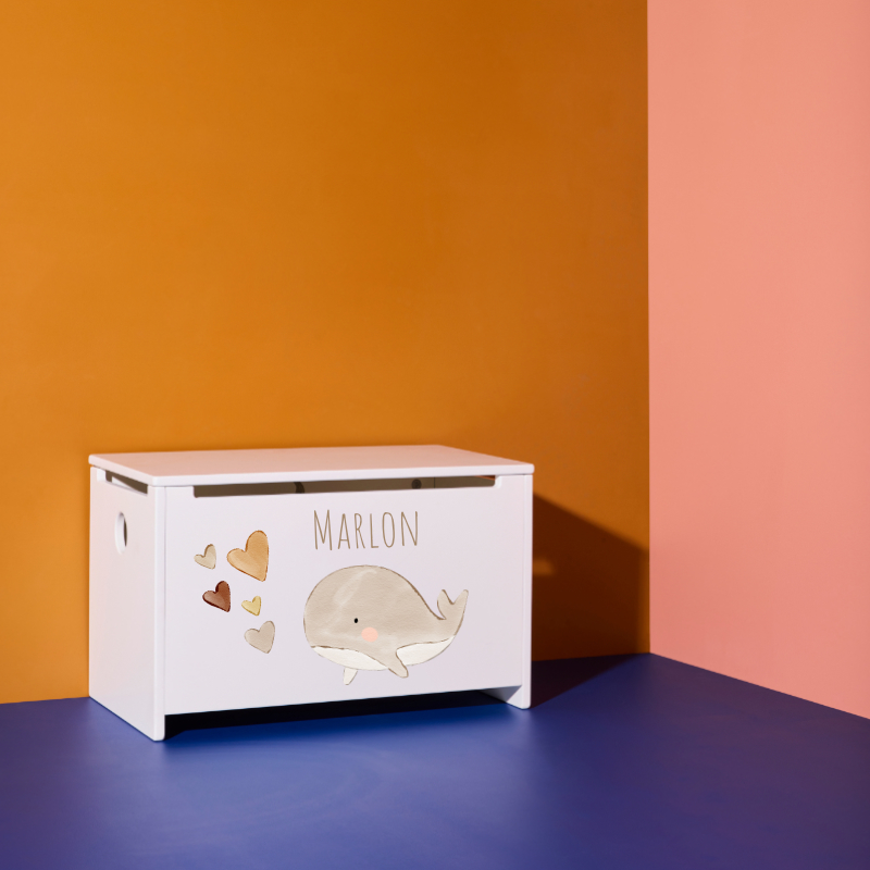 Kinderbox, Aufbewahrungsbox, Holzbox, Weiße Box, Wale