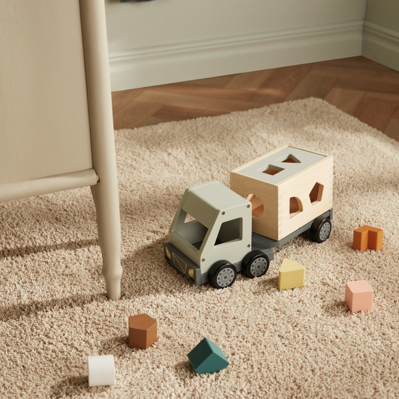 Holzspielzeug, Holzauto, Kette-Wagen, Hüpfbausteine, Spielzeugtruck
