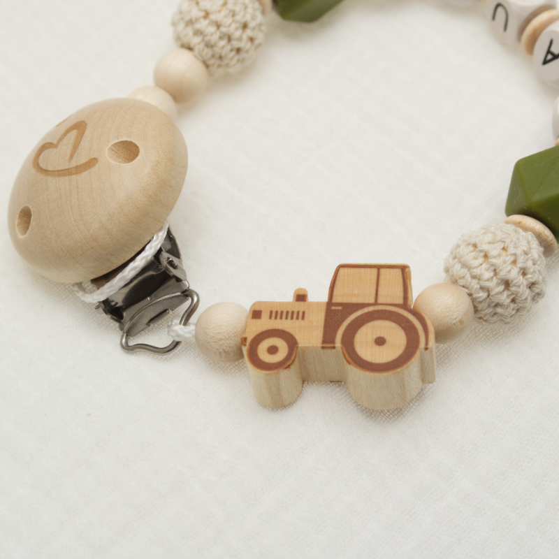 Holzspielzeug, Autospielzeug, Kette, Traktor, Holzperlen