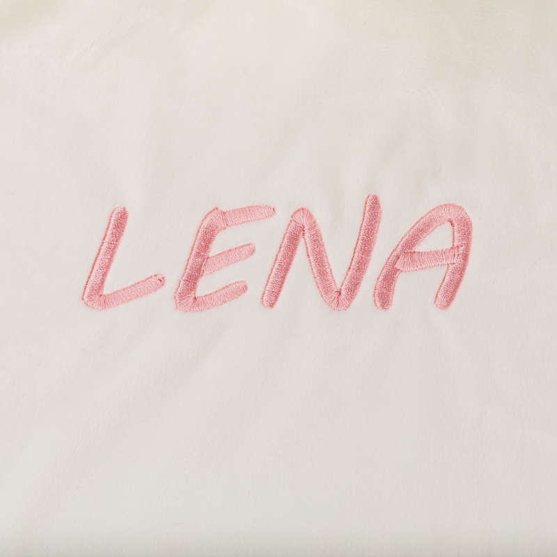 Text, Embroidered, Pink, LENA, Weiße Stoff