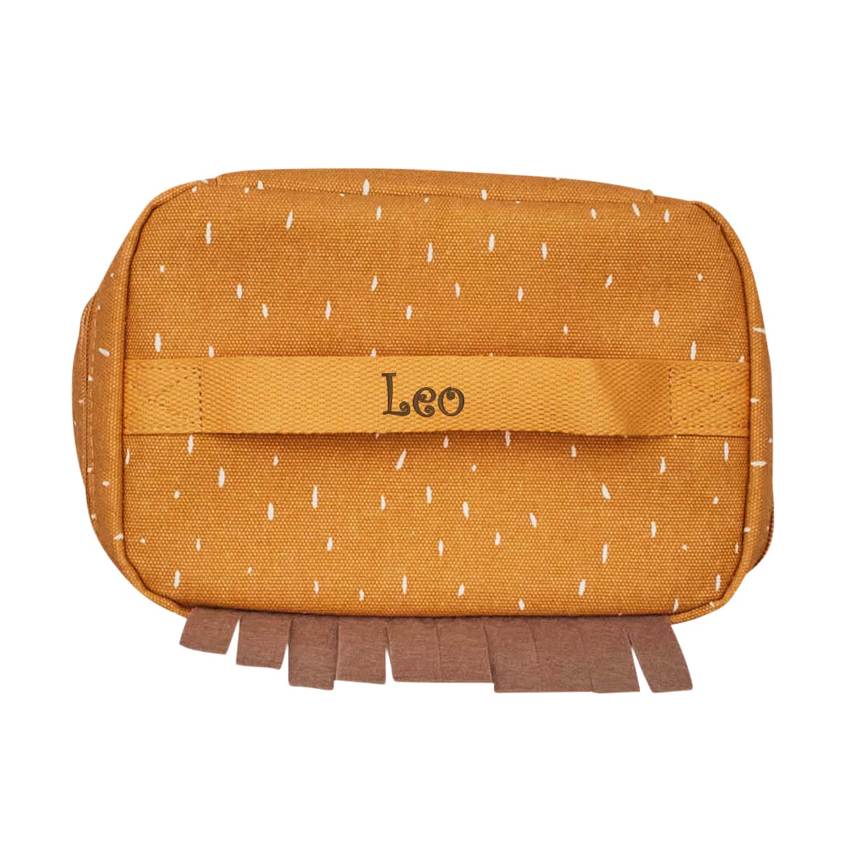 kosmetiktasche, stiftetasche, orange, punktmuster, fransen