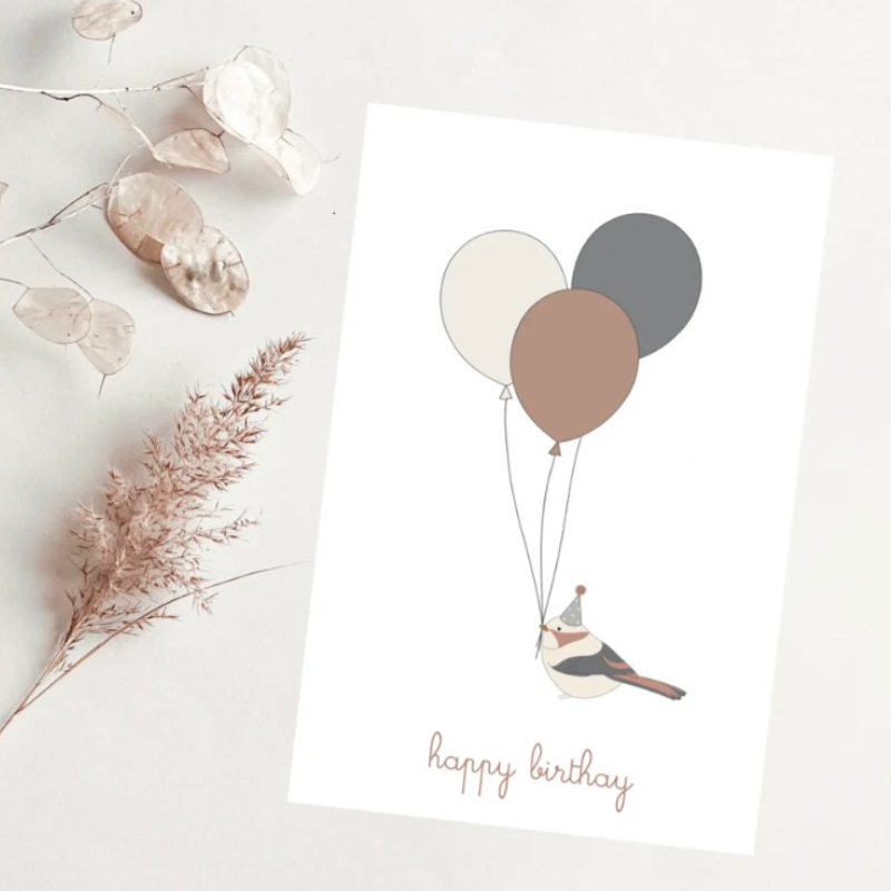 balloons, Vogel, Geburtstagskarte, Illustration, Pastellfarben
