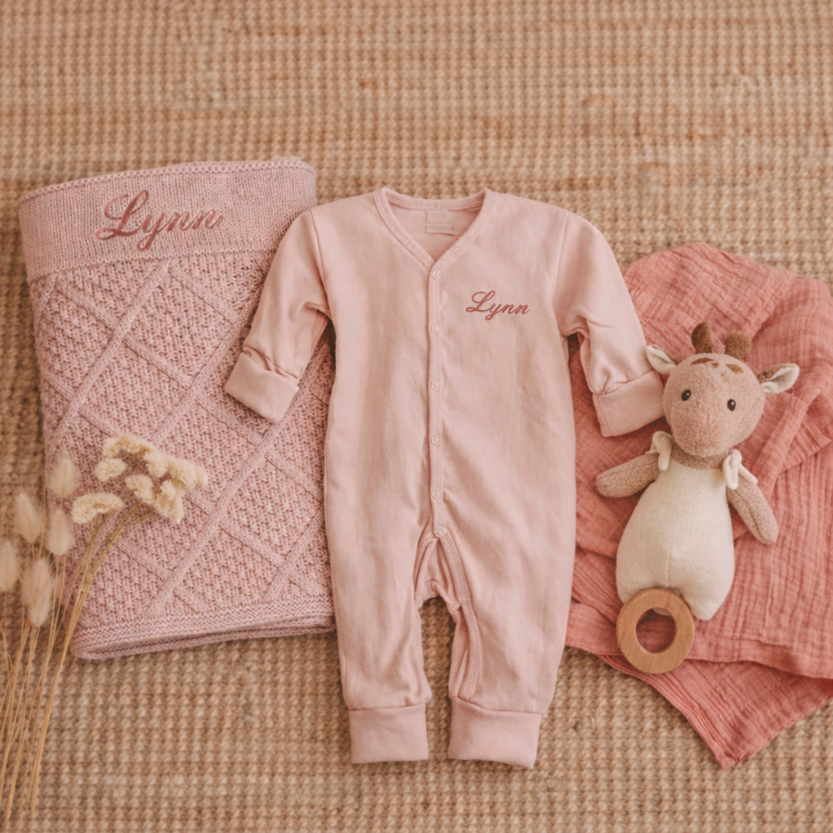 Baby-Body, Pink, Langarm, Druckknopfverschluss, Personalisierte