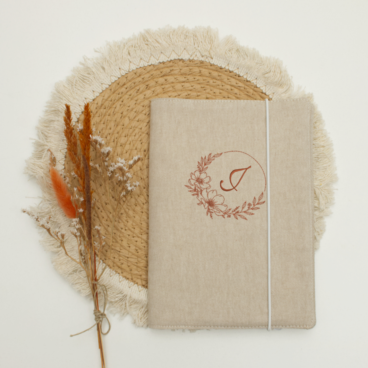 Journal, Notebook, Leinen, Gummifalz, Kranz-Motiv