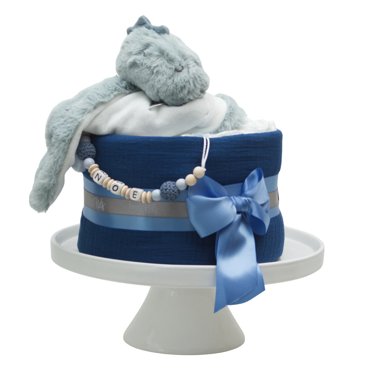 Baby-Torte, Teddybär, blauer Kuchen, Geschenk-Torte, Band-Deko