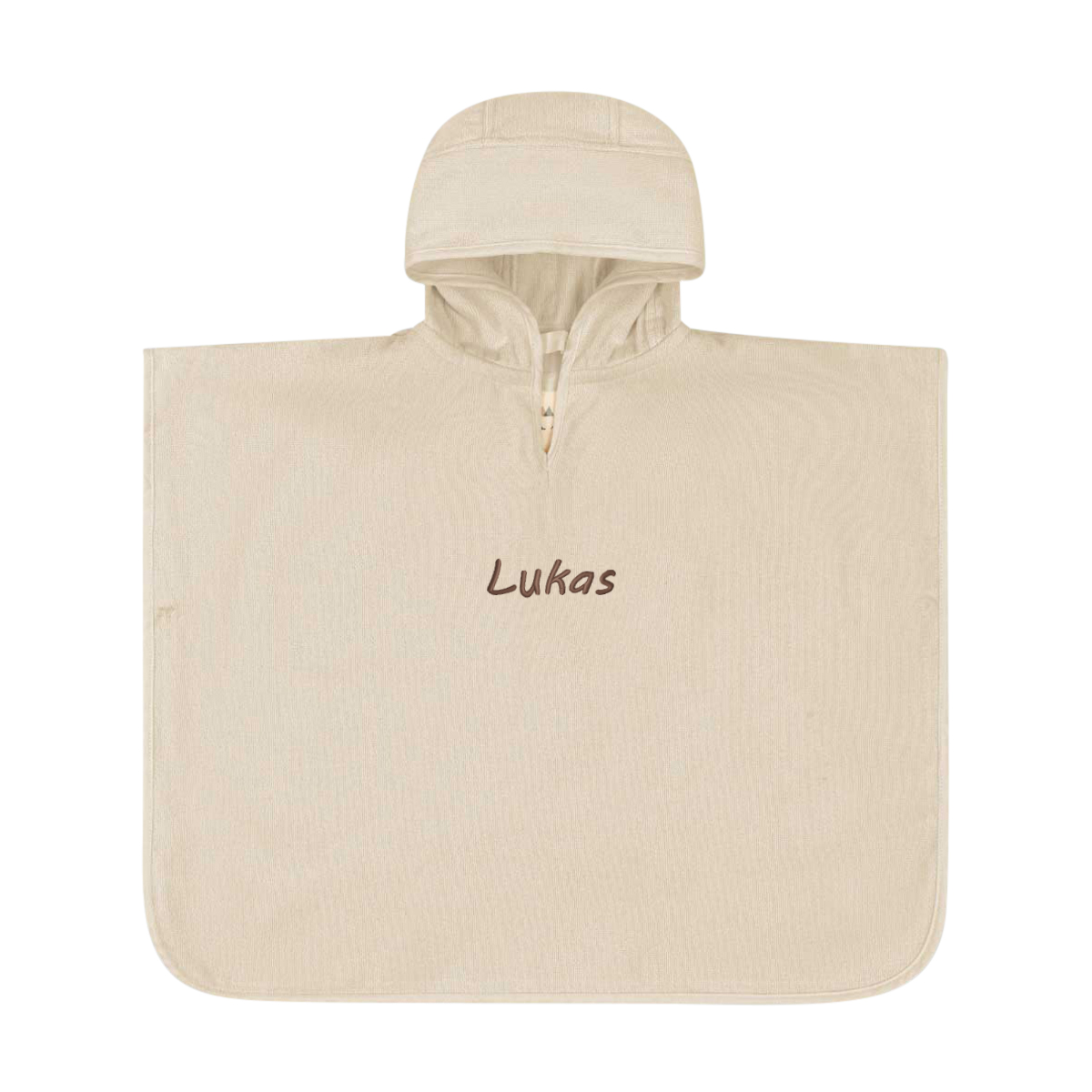 Poncho, Kapuzen-Poncho, Frottee, Beige, Name personalisiert