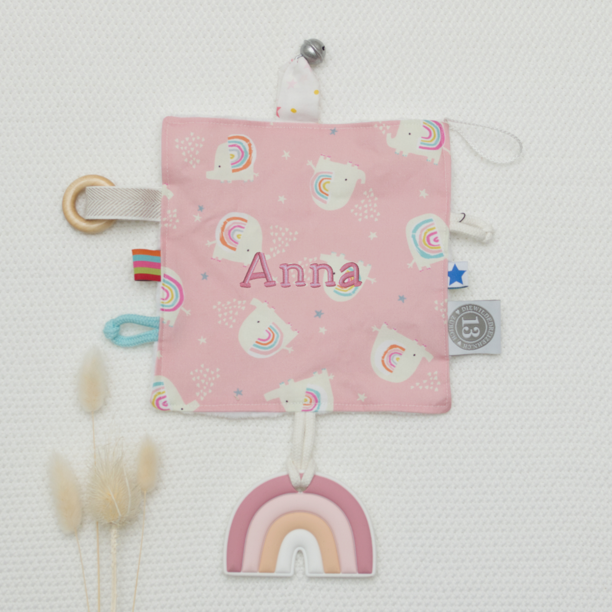 Spielzeugbuch, Rasselbuch, Pinkeellaminate, Sternenregen, Personalisierte Babydecke