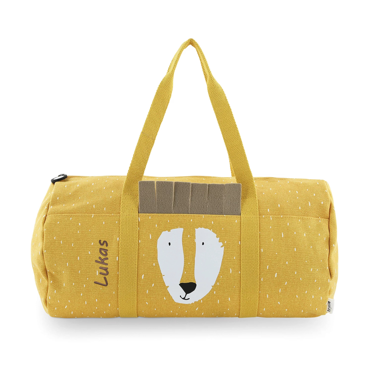 gym bag, duffel bag, gelb, dog face, kurze tragegriffe