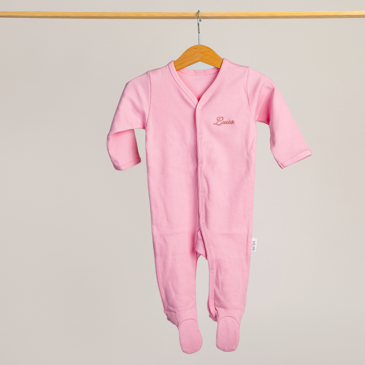 Baby-Body, Pink-onesie, Langer-Ärmel, Füßlinge, Stichschrift-Name