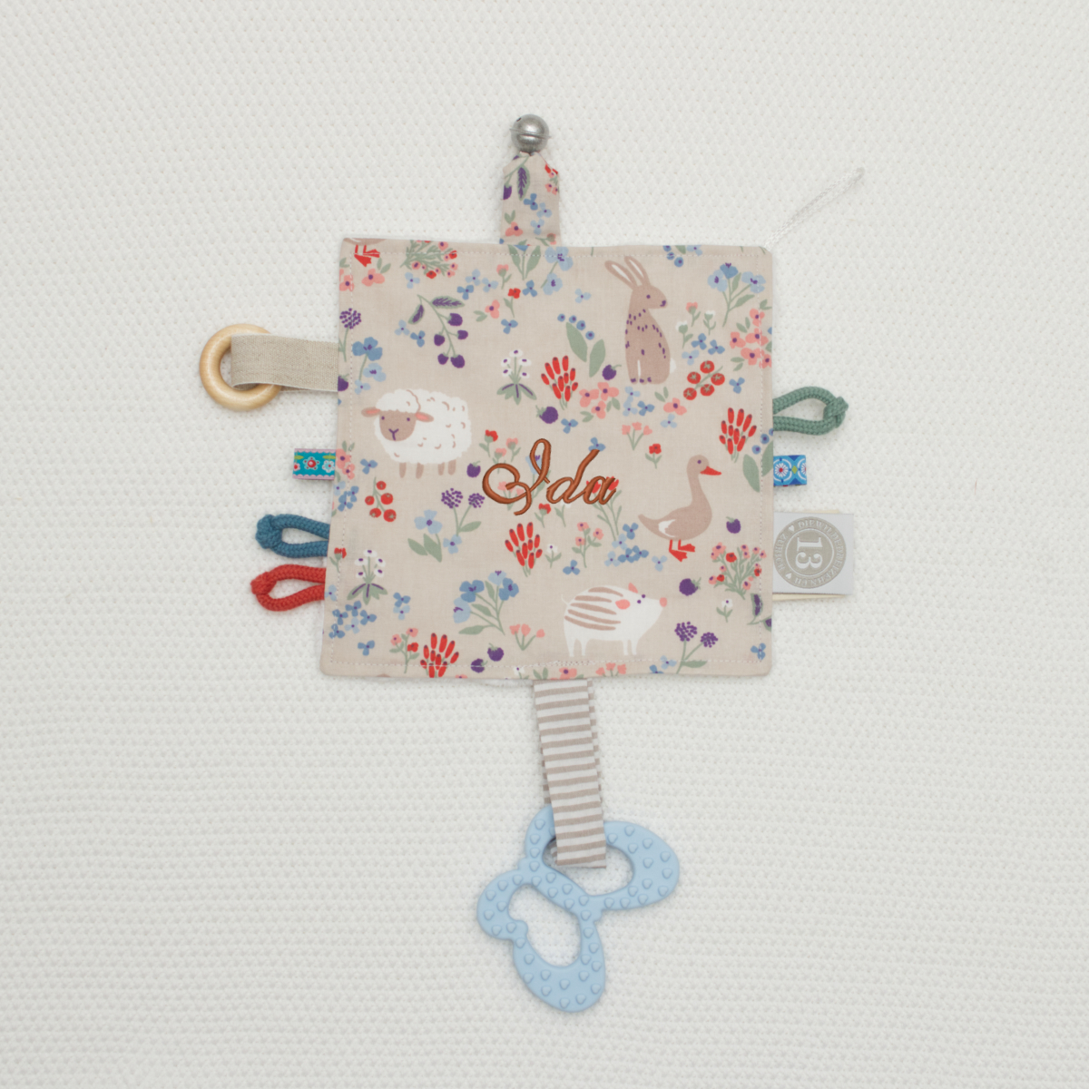 Weiches Spielzeug, Baby-Sinnes-Tag, Blumen-Tiere, Pastellfarben, Personalisierter Name