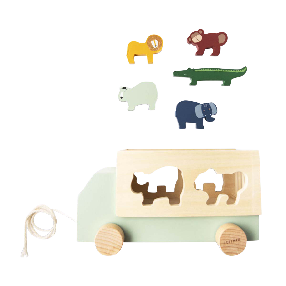 Holzspielzeug, Tierfiguren, Transportspielzeug, Nachziehwagen, Safari-Tierset