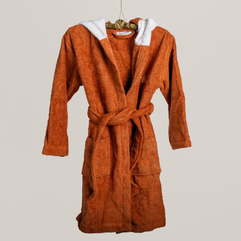 Bademantel, Frottee, orange, Gürtel, Halter?