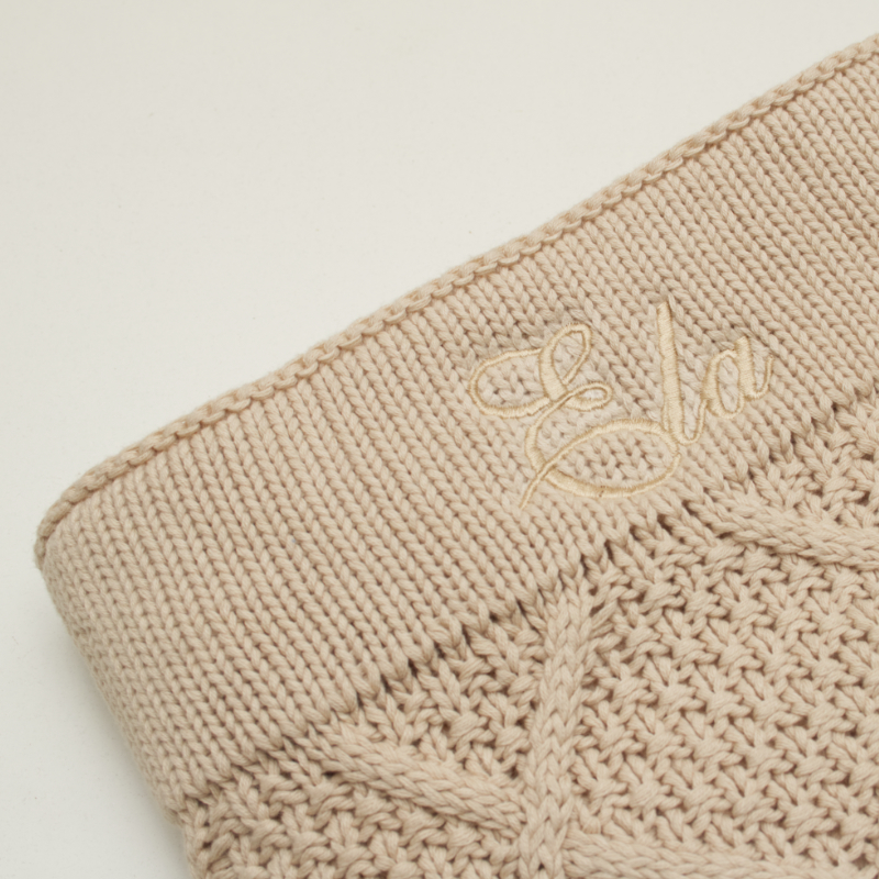 Knitwear, Belebütchet, Beige, Strickmuster, Logo-Applikation