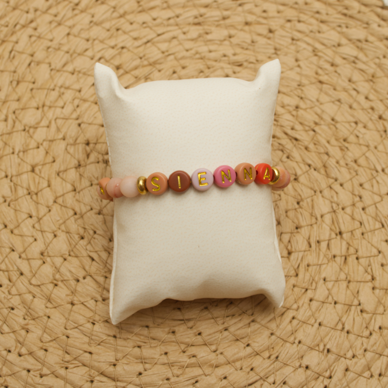 Armband, Kinderarmband, Perlenarmband, Pastellfarben, Namensring
