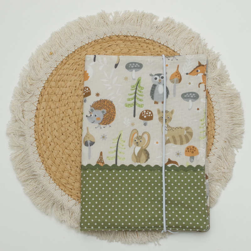 Notebook, Forest pattern, Elephant squirrel fox, Green polka, Elastic band
