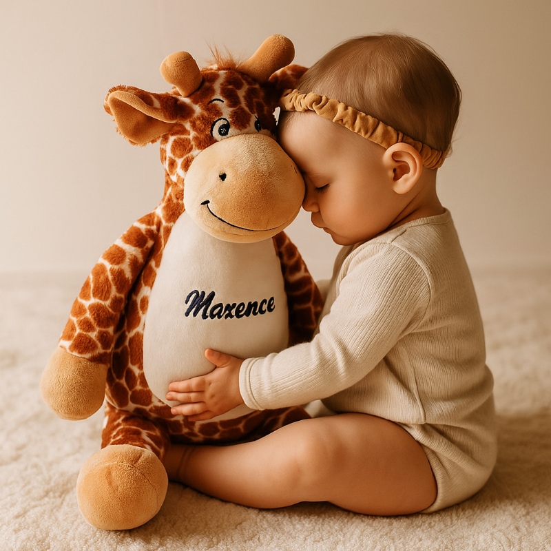 Plüschtier, Giraffe, Hugging, Baby, Name Maxence