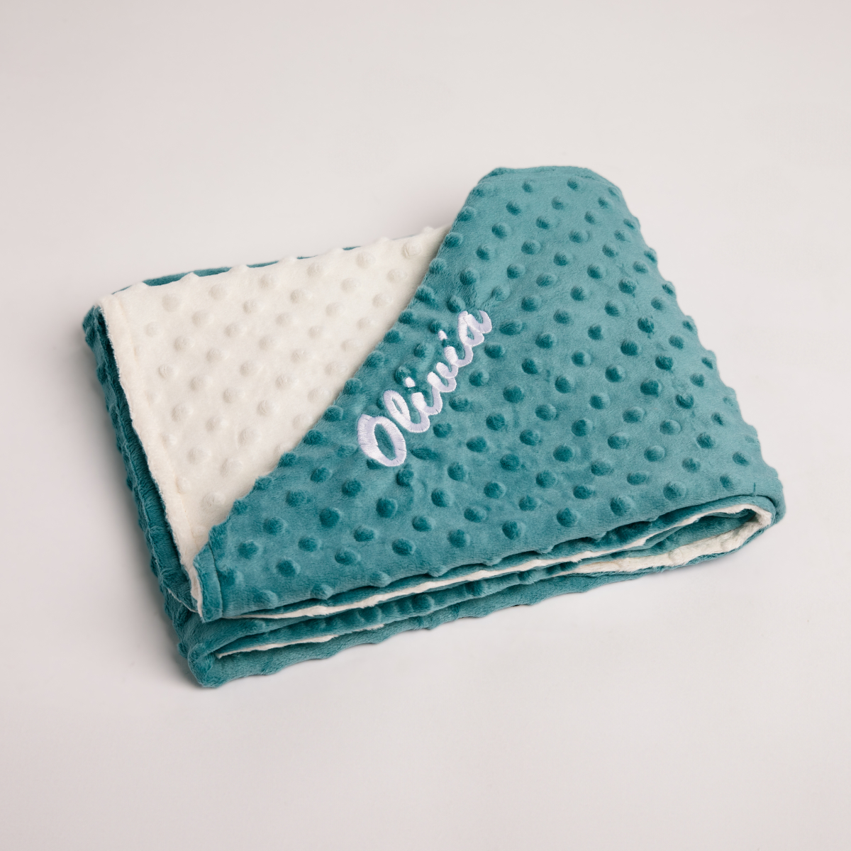 Babydecke, Minky-Textur, Türkis, Stickerei, Punktstruktur