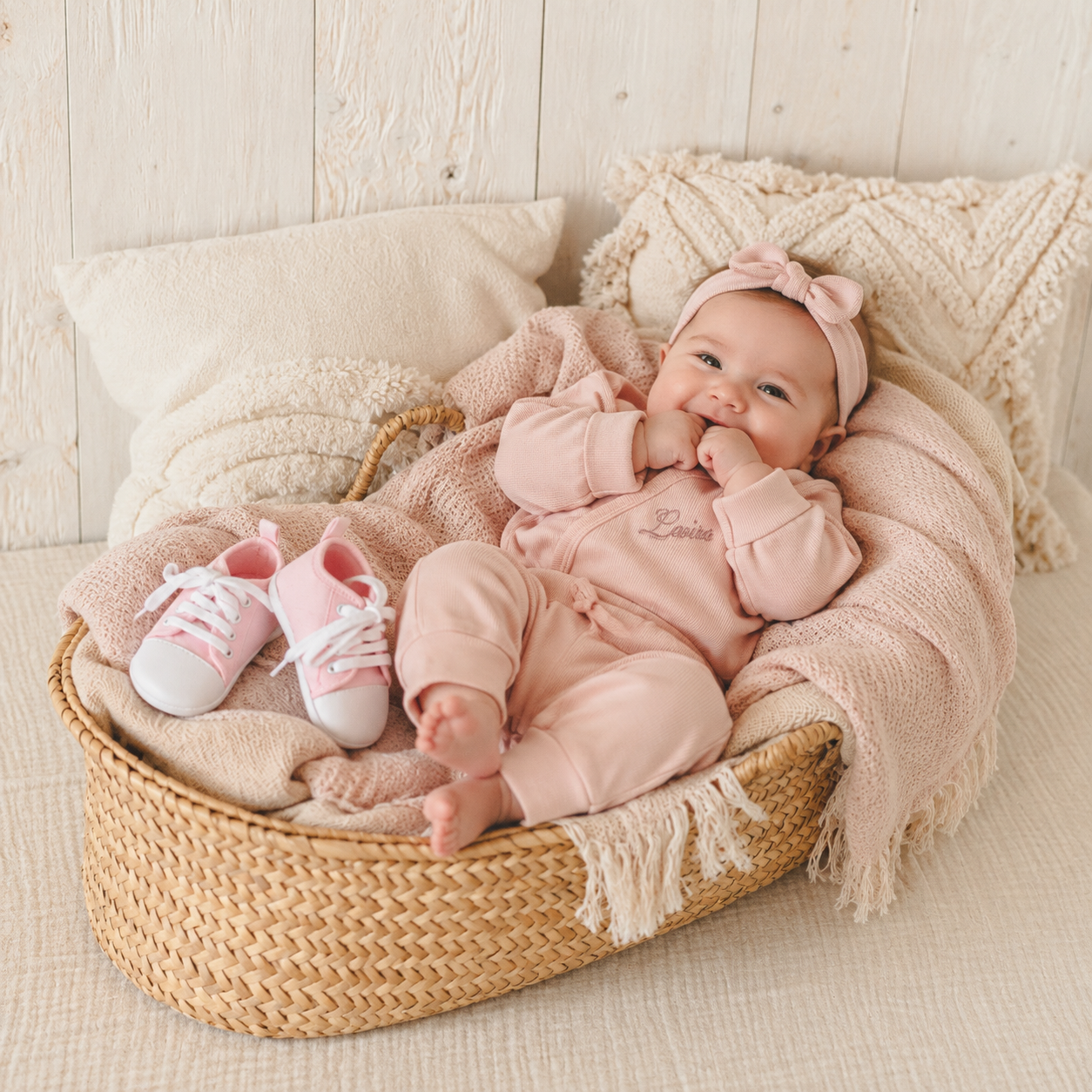 Baby, Outfit, Pink, Headband, Booties