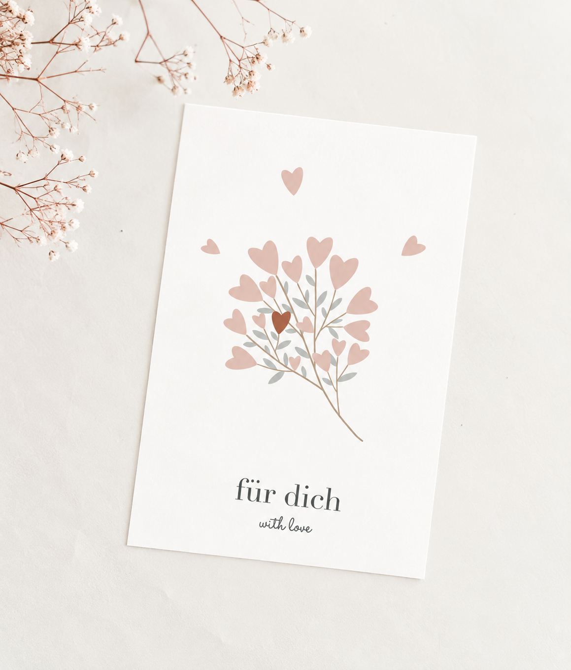 karte, herzblätter, druckkarte, valentinstag, grußkarte