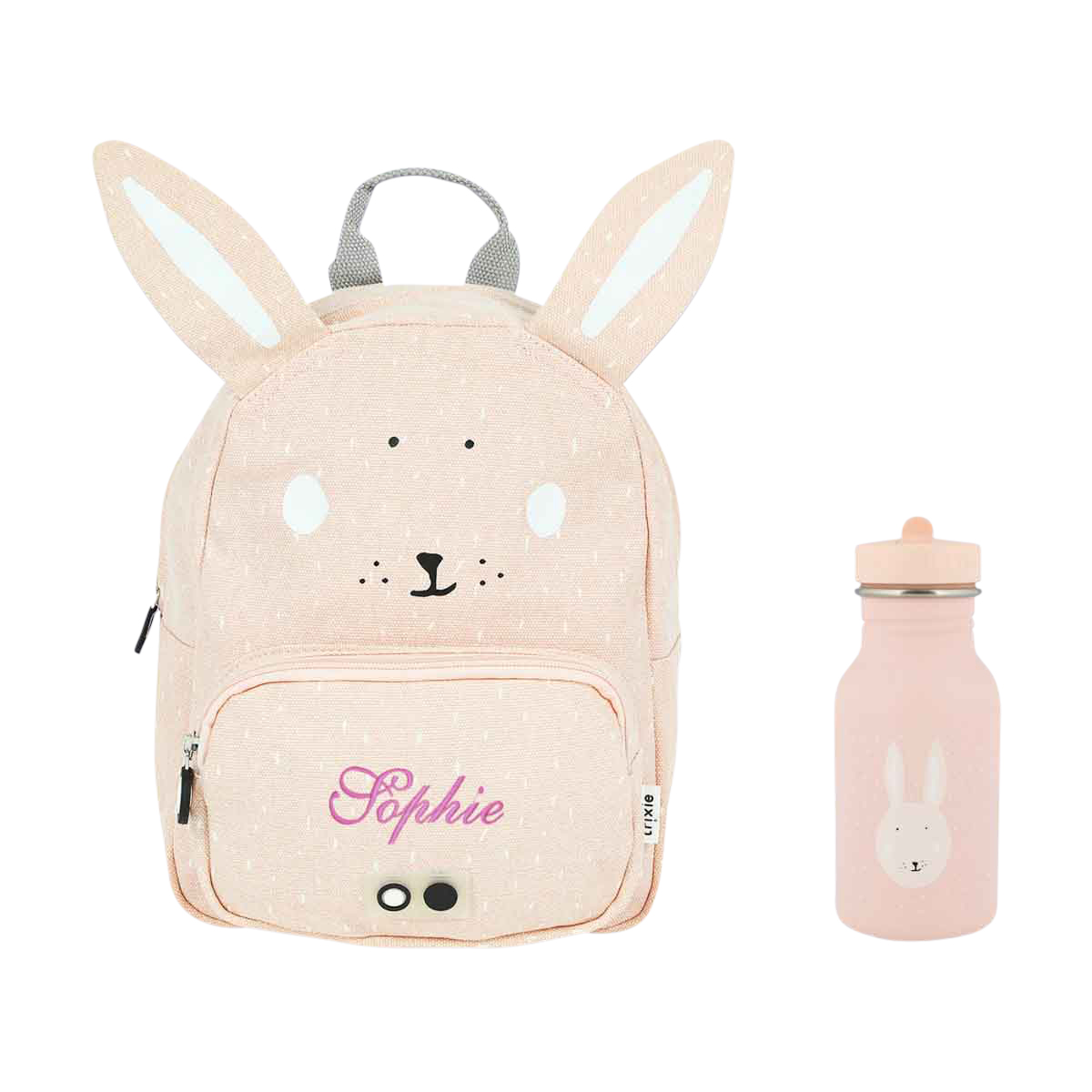 Rucksack, Kinder rucksack, Hase Muster, Perlmut Farbe, Trinkflasche Set