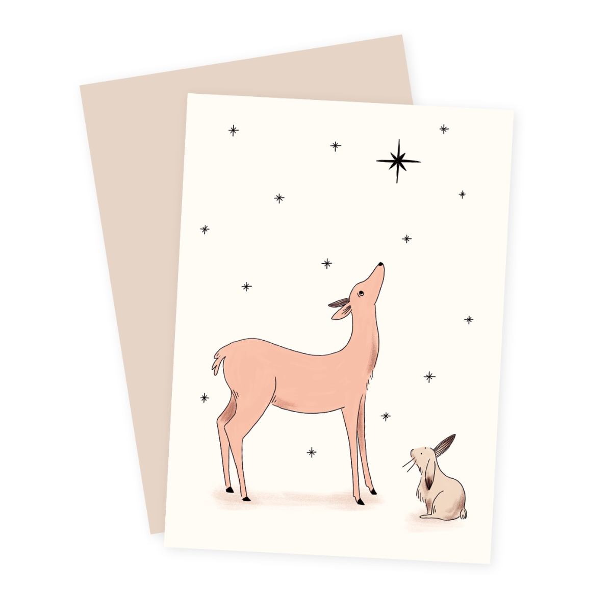 Reh, Hirsch, Wintersternchen, Tierillustration, Grußkarte