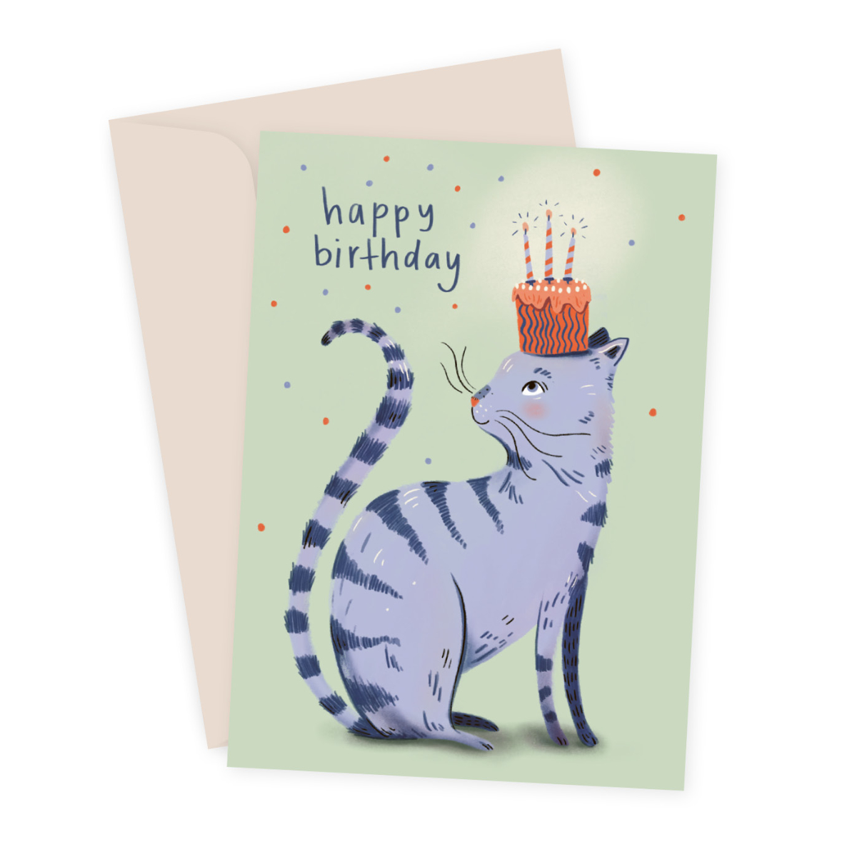 Karte, Geburtstag, Katze, Kuchen, Kerze