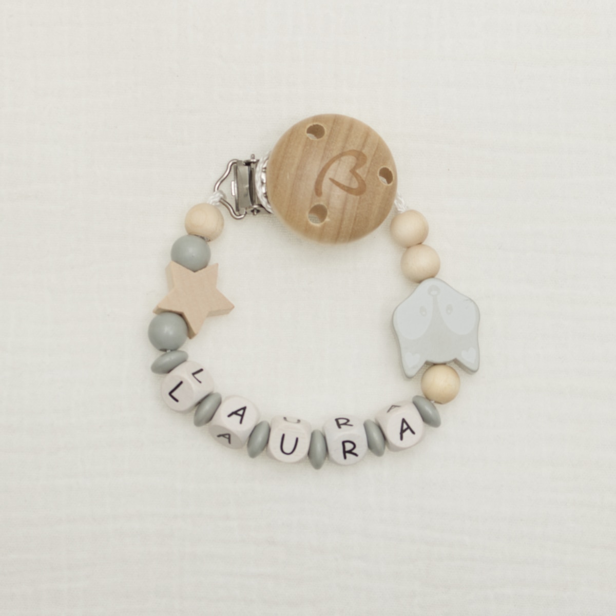 baby-ware, holz, kette, perlen, name bracelet